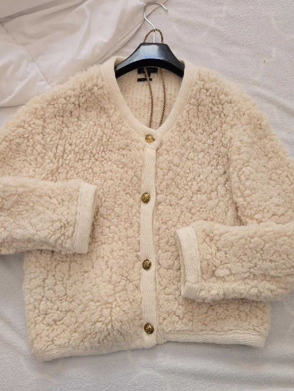Madsimo Dutti Cardigan Jacket Bouclee Size L Gold Buttons - Picture 1 of 3